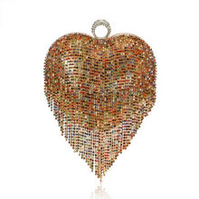 Load image into Gallery viewer, GLOIG Heart Design Tassel Rhinestones Women Clutches Crystal Finger Ring Chain Shoulder Handbags For Party Wedding Bridal Purse