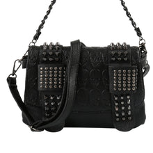 Load image into Gallery viewer, Women Black Leather Messenger Bags Fashion Vintage Messenger Cool Skull Rivets Shoulder Bags