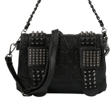 Load image into Gallery viewer, Women Black Leather Messenger Bags Fashion Vintage Messenger Cool Skull Rivets Shoulder Bags
