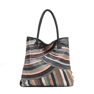 SC Brand Style Real Leather Tote Bag For Women Large Shoulder Bag Ladies Soft Sheepskin Patchwork Handbag Female Casual Purse