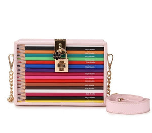New Arrival Color Pencil Design Box Style Pu Ladies Party Clutch Bag Chain Purse Handbag For Women Crossbody Mini Messeng Bag