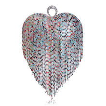 Load image into Gallery viewer, GLOIG Heart Design Tassel Rhinestones Women Clutches Crystal Finger Ring Chain Shoulder Handbags For Party Wedding Bridal Purse
