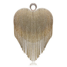 Load image into Gallery viewer, GLOIG Heart Design Tassel Rhinestones Women Clutches Crystal Finger Ring Chain Shoulder Handbags For Party Wedding Bridal Purse